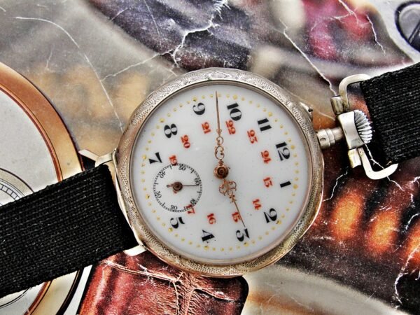 Beautiful porcelain dial, silver case, swinging pocket watch. - Image 12