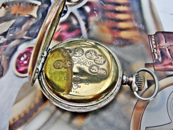 Delta silver pocket watch in a very nice case with a porcelain dial. - Image 6