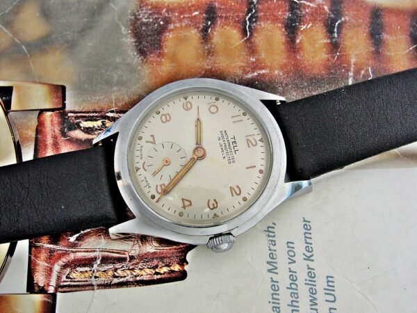 Rare Swiss Tell watch with label from the 1950s. Very nice dial, very nice case. - Image 13