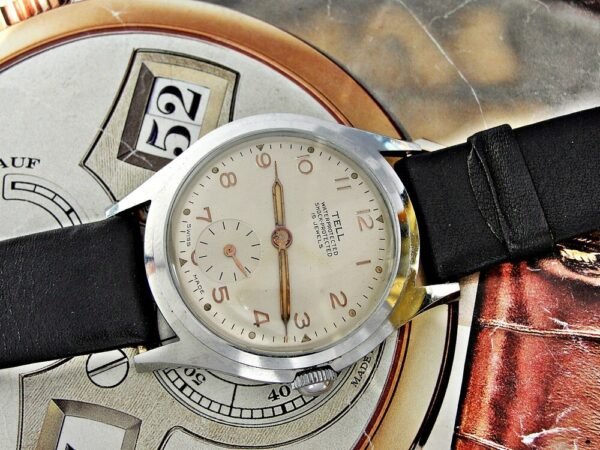 Rare Swiss Tell watch with label from the 1950s. Very nice dial, very nice case. - Image 3