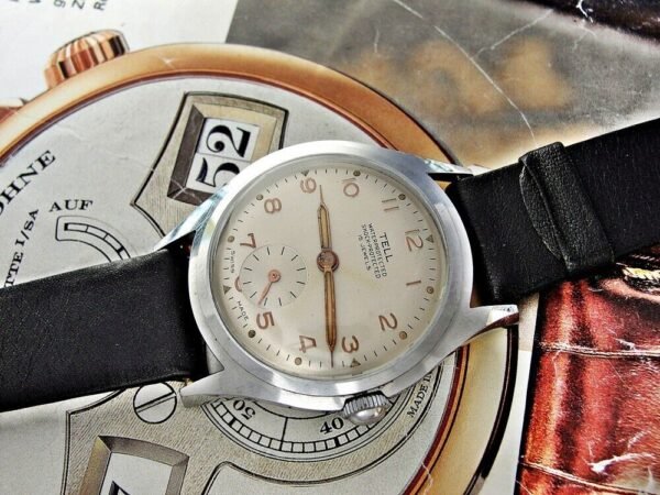 Rare Swiss Tell watch with label from the 1950s. Very nice dial, very nice case. - Image 5