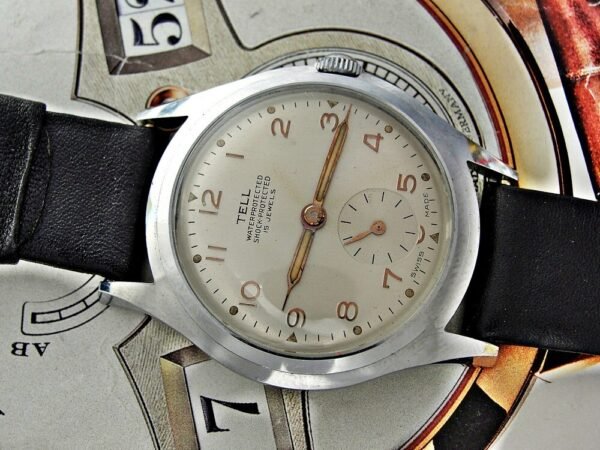 Rare Swiss Tell watch with label from the 1950s. Very nice dial, very nice case. - Image 7