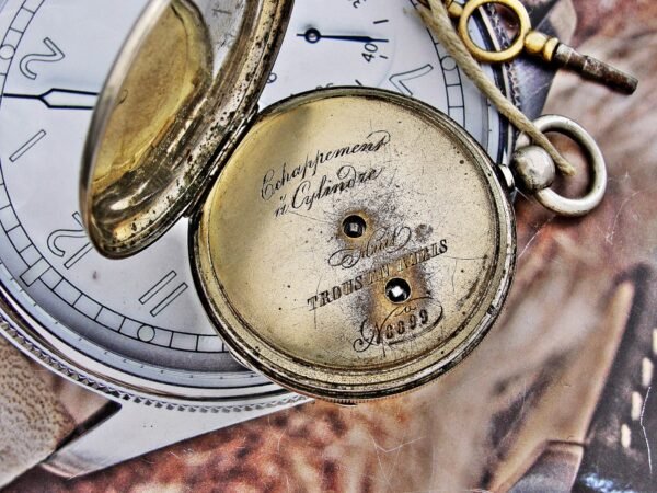 Rare porcelain dial silver key pocket watch from the 1800s - Image 10