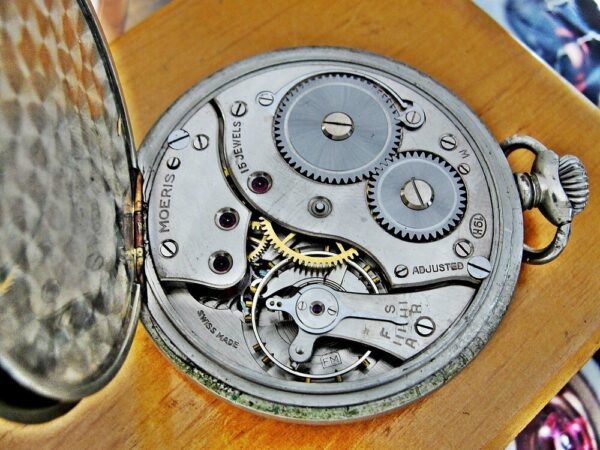 Rare military Moeris pocket watch from the early 1900s in a wooden box. - Image 13