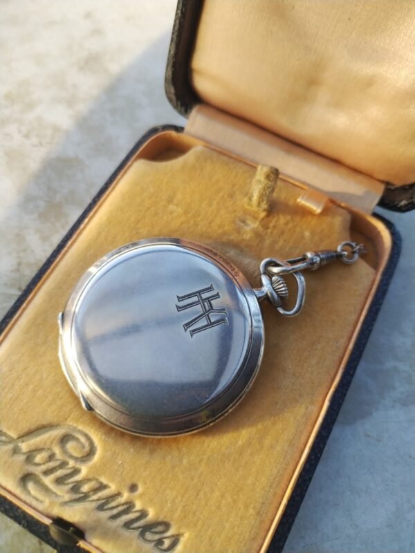 Very nice silver Longines pocket watch with box and silver chain from the early - Image 6