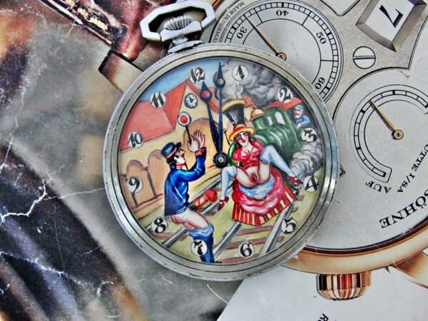 Beautiful hand-painted Doxa Locle erotic pocket watch from the 1940s. - Image 16