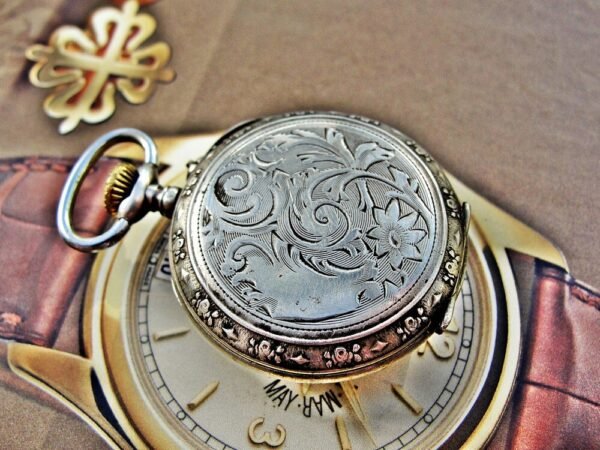 Silver porcelain nun pocket watch with dial from the 1800s. - Image 7