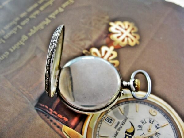 Silver porcelain nun pocket watch with dial from the 1800s. - Image 8